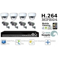 Combo 600TVL 8 ch channel CCTV Camera DVR Security System Kit Inc H.264 Network Mobile Access DVR and All-Weather 4-9mm IR 3-Axis Bracket Camera 500GB HDD